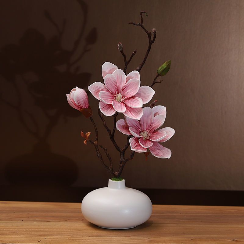 仿真玉兰花套装陶瓷花瓶桌面摆放花卉高档逼真花艺客厅餐厅装饰
