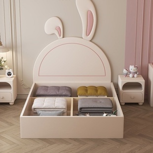 实木儿童床女孩单人床青少年女生卧室公主床奇妙童年卡通兔子床
