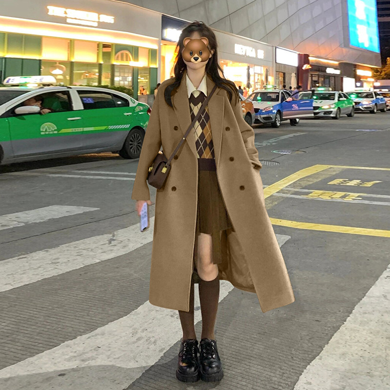 羽绒服内胆驼色毛呢外套女2026秋冬季新款高级感加厚正肩呢子大衣