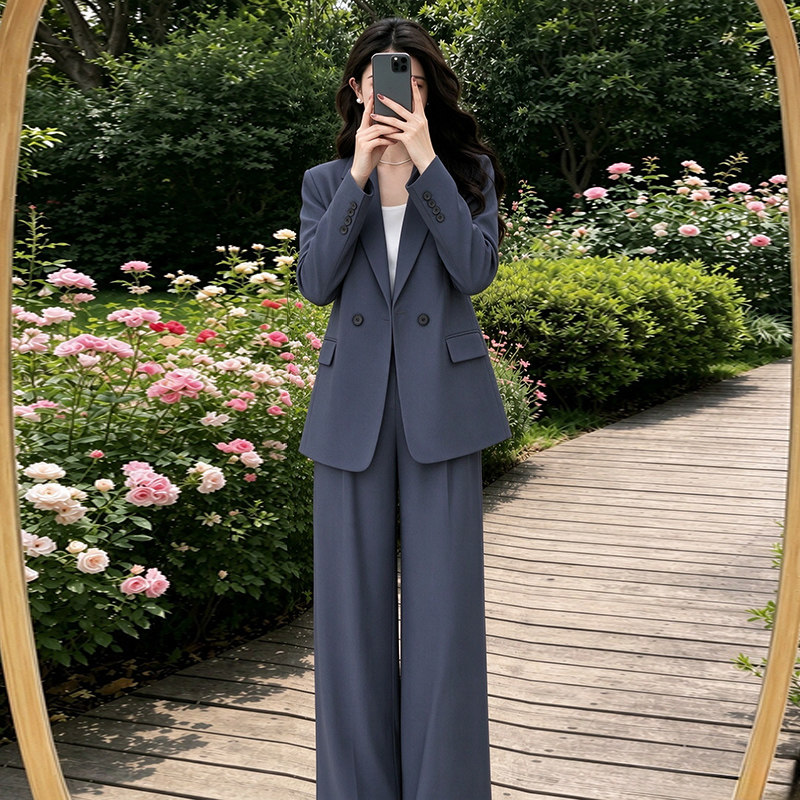 深灰色西装外套女春秋季2026新款小个子高级感两件套休闲西服套装