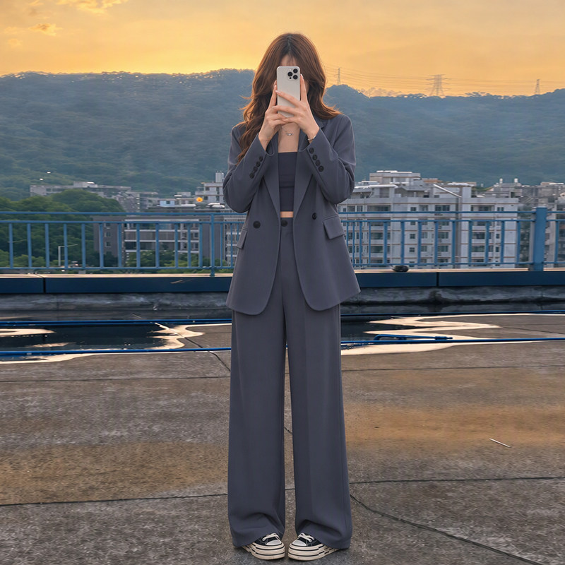 深灰色西装外套女2026新款早春秋两件套小个子高级感休闲西服套装