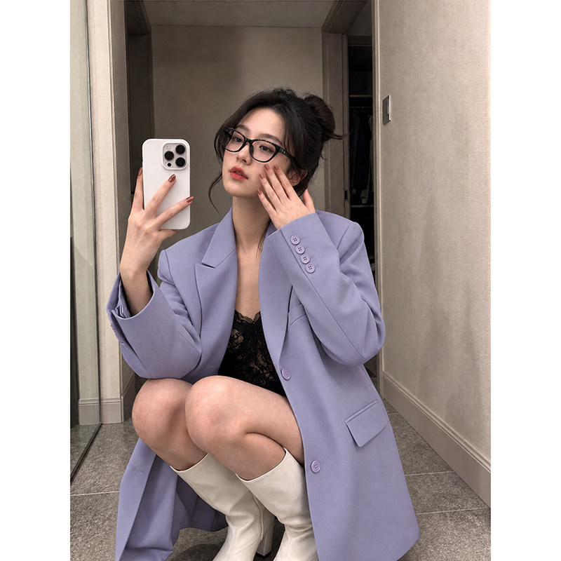 紫色小西装外套女2026新款早春秋季小个子高级感韩系休闲短款西服