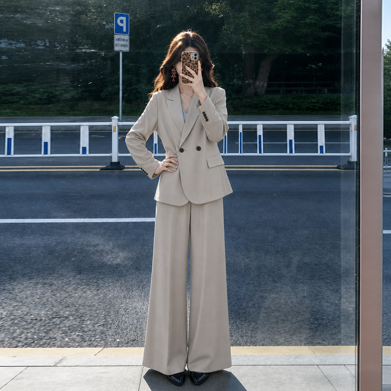 灰色西装外套女早春秋2026新款小个子高级感两件套装休闲西服套装