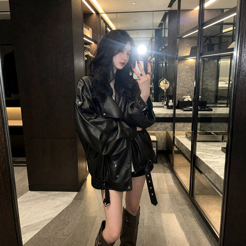 黑色皮衣羽绒短款外套女春秋冬高级感小个子加绒加厚机车服皮夹克