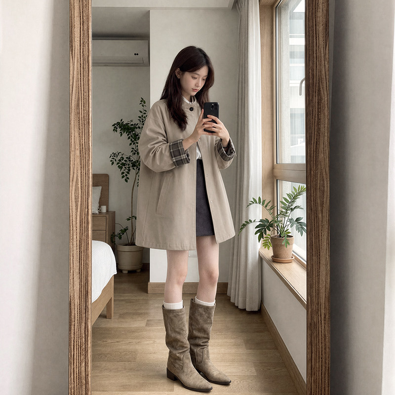 卡其色短款风衣外套女2026早春秋新款韩系小个子高级感巨好看大衣