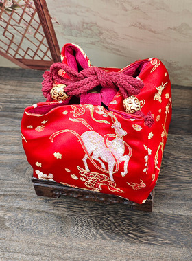 汤婆子布套13厘米红色喜庆结婚送礼暖手茶事包收纳文玩茶杯套袋囍