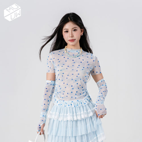 MUUW可拆卸袖子上衣春夏波点网纱