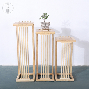 白蜡木花架置物架室内落地式新中式客厅花几原木榫卯全实木花盘架