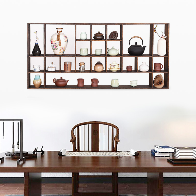 实木茶杯架多宝阁挂墙紫砂茶壶架收纳置物展示架茶架中式小博古架