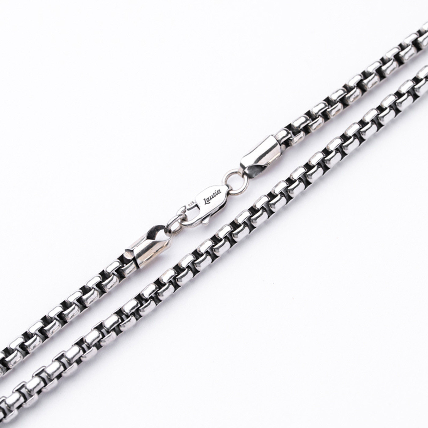 thumbnail for Old Blacksmith 925 Silver Men's Necklace, Metal Box Chain, Cuban Necklace, Plain Chain, Chain Collarbone, EDC Chain