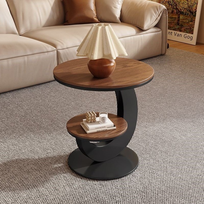 中古风轻奢胡桃色茶几客厅家用椭圆形茶桌组合简约现代设计师新款