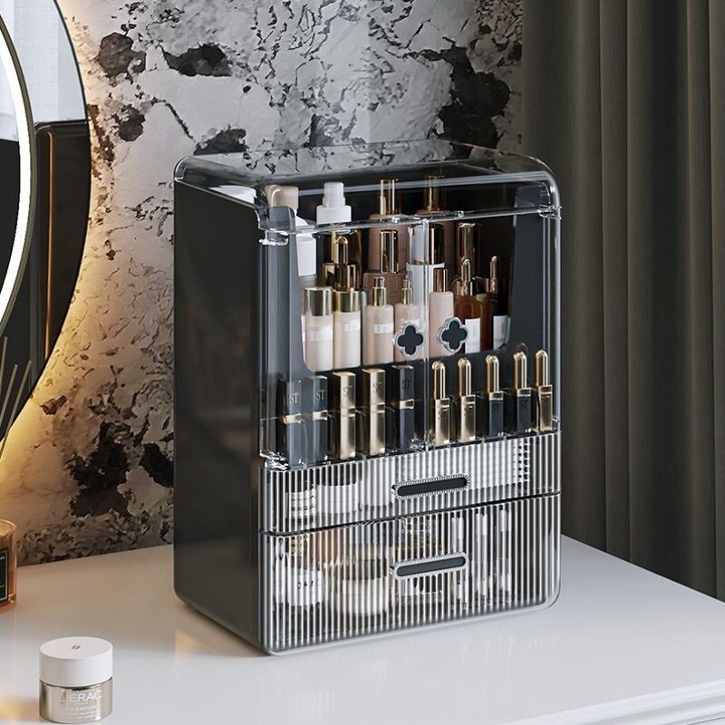 化妆品收纳盒口红香水护肤品有盖置物架大容量防尘透明桌面梳妆台