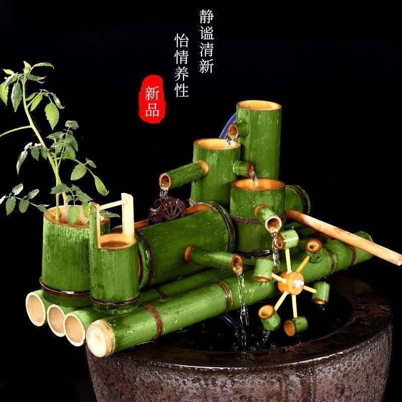 竹制传统招财水轮流水摆