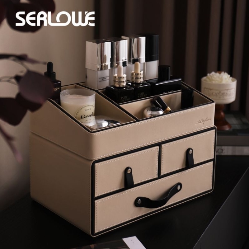 高级感化妆盒收纳盒桌面梳妆台护肤品首饰防尘置物架大容量抽屉式