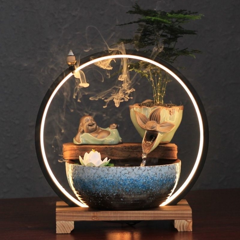 流水器摆件 开业礼品 电视柜办公室小鱼缸新中式陶瓷禅意客厅软装