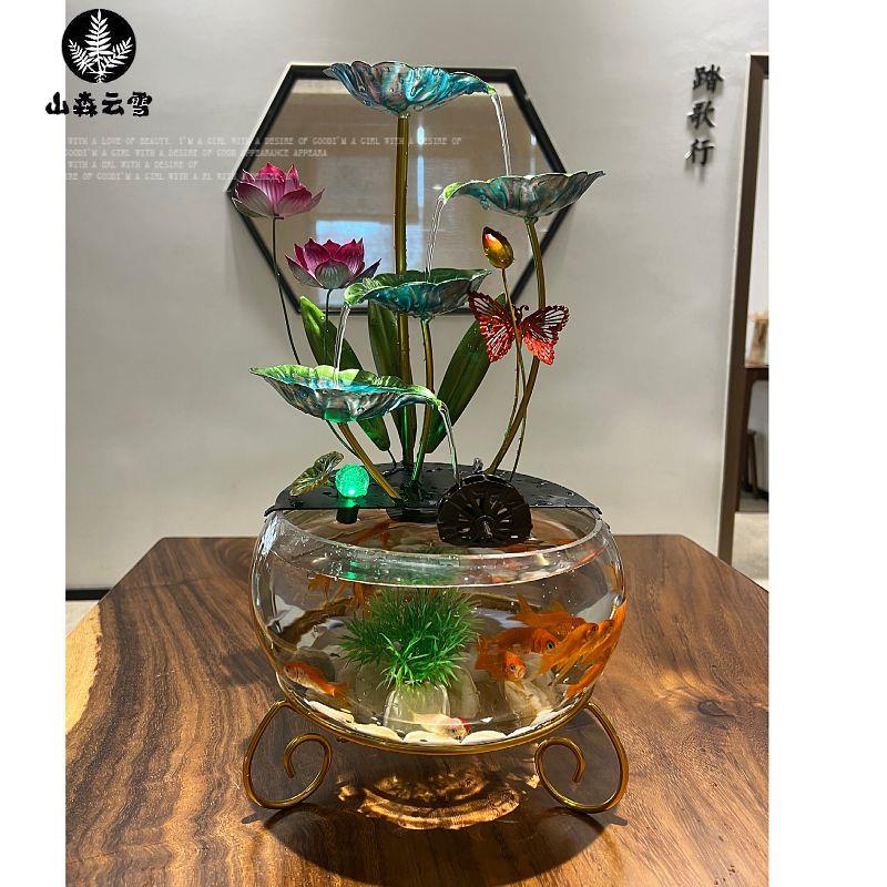 高档玻璃鱼缸流水招财摆