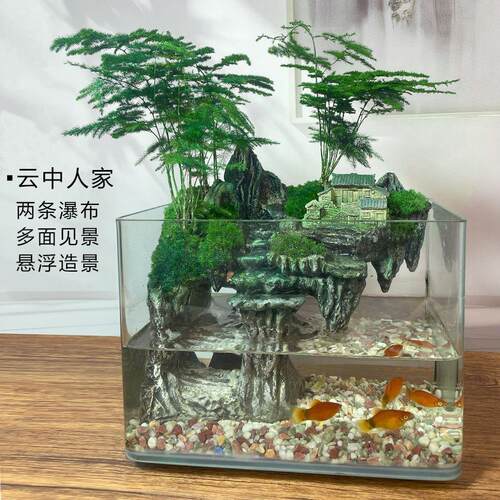 双瀑布30大鱼缸流水苔藓