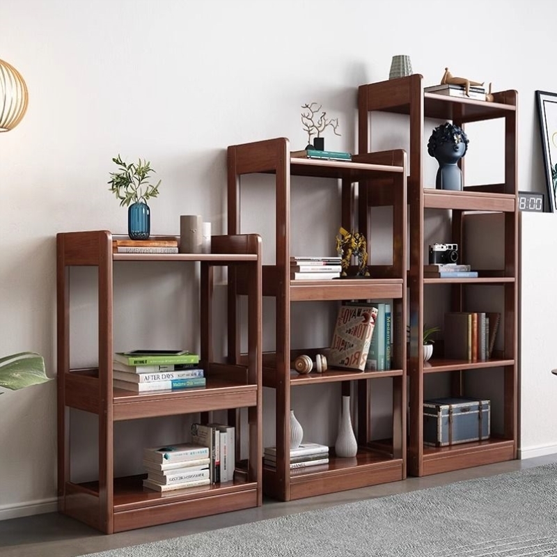 简易书架组合实木置物架现代简约创意落地学生儿童多层小书柜书架
