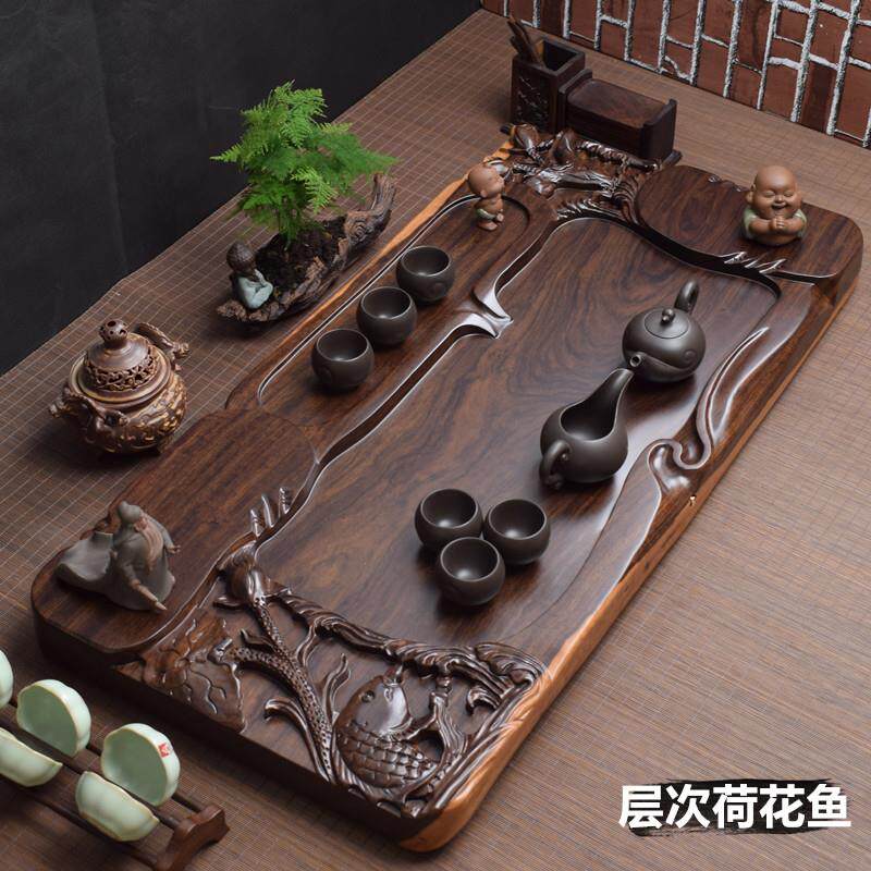 整块黑乌檀木茶盘实木茶台家用 大小号加厚精雕简约排水茶海 特价
