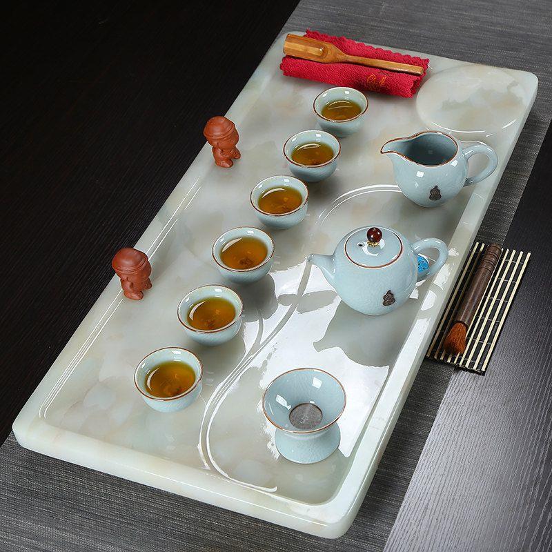 复合玉石茶盘套装茶具整