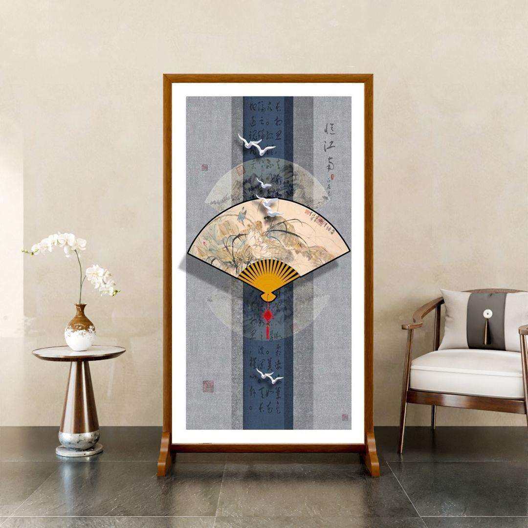 现代屏风隔断新中式简约进门客厅装饰遮挡玄关布艺家用艺术屏座屏