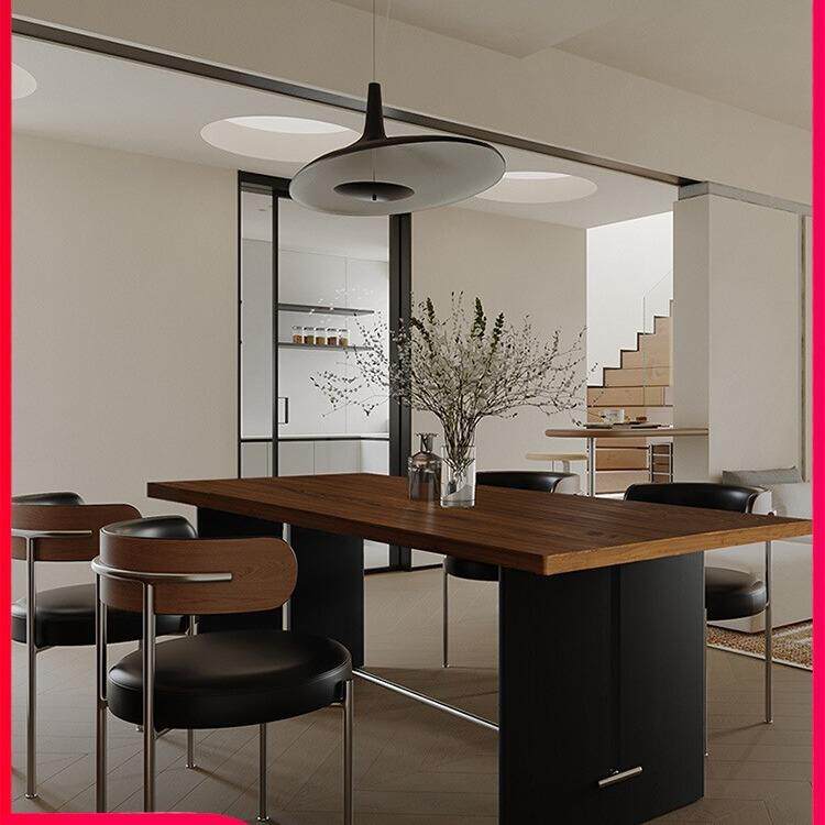 简约中古风小户型胡桃色实木餐桌椅组合复古茶桌书桌长方形设计师