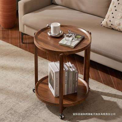 可移动小推车边几客厅茶几沙发厨房推车橡胶木置物架移动茶几