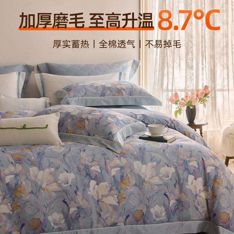 家纺双面磨毛四件套纯棉保暖套件床品秋冬季床单被套被单