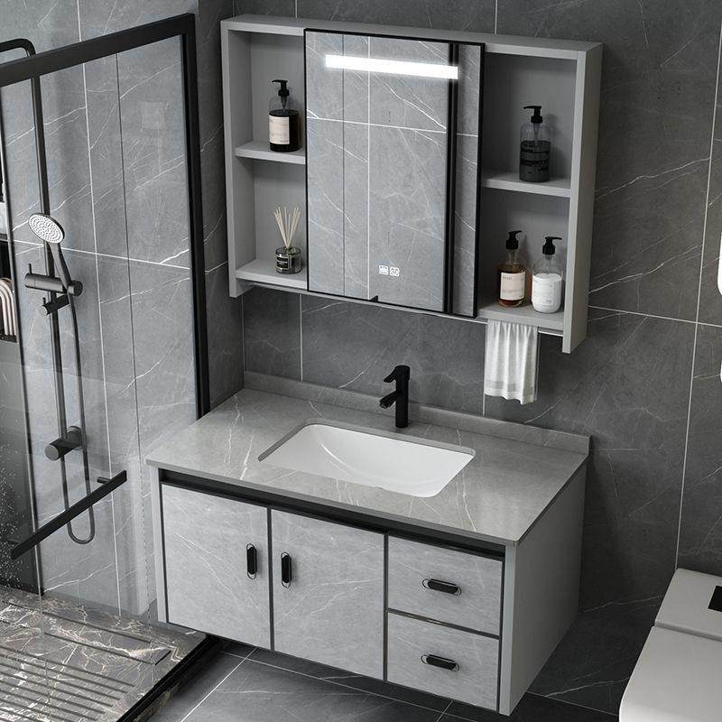 太空铝简约浴室柜组合陶瓷岩板一体盆洗漱台卫生间洗手洗脸池