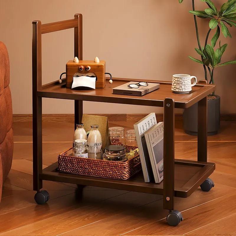 移动茶桌可折叠桌子小户型客厅家用沙发阳台餐桌两用实木中古推车
