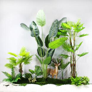 大型仿真绿植景观装饰室内楼梯角落植物造景旅人蕉吊钟树场景布置