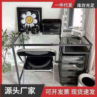 化妆桌子梳妆台椅卧室简约现代透明小户型加厚稳固书桌化妆台一体