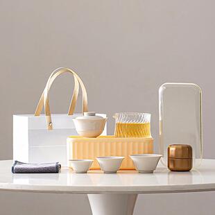 旅行茶具陶瓷茶杯便携简约户外露营旅游家用泡茶盘收纳包一体套装