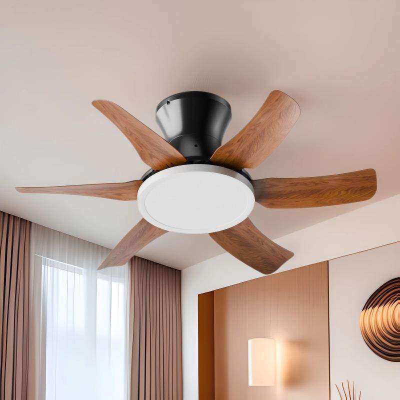 一体风扇灯餐厅家用客厅卧室吸顶木纹风扇吊灯led红外遥控