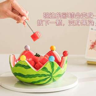 高颜值西瓜水果叉家用客厅茶几水果盘碗不锈钢创意可爱小叉子套装