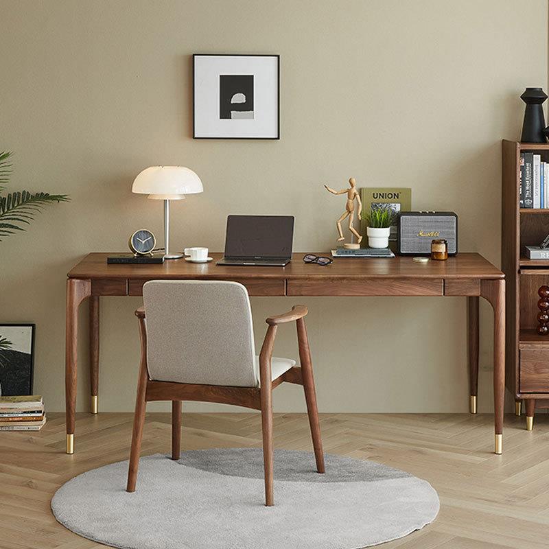 北欧实木书桌黑胡桃木办公桌现代简约原木樱桃木家用学习桌电脑桌