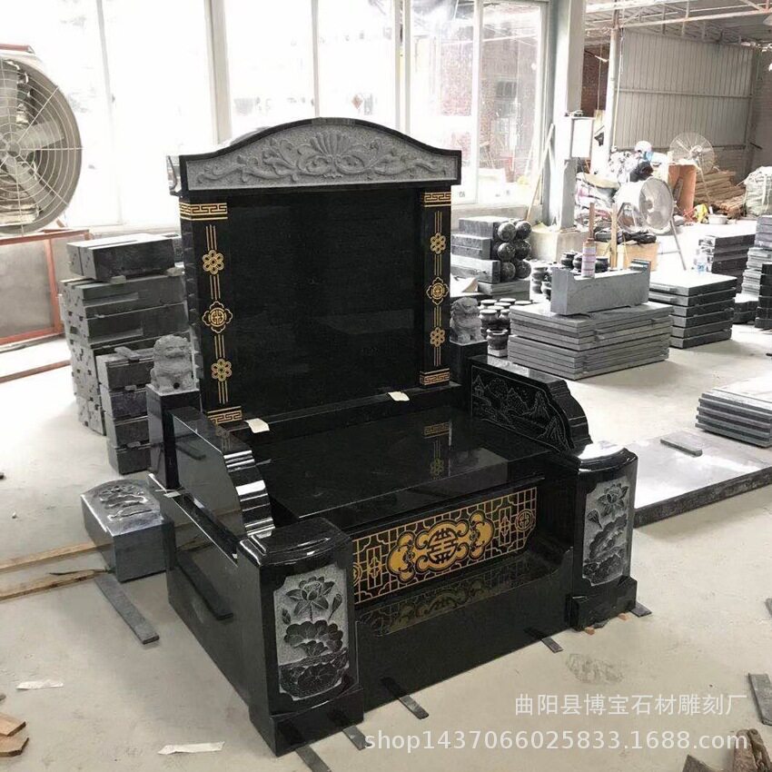 天然中国黑石雕墓碑公墓陵园黑色花岗岩石碑农村土葬青石石碑雕塑