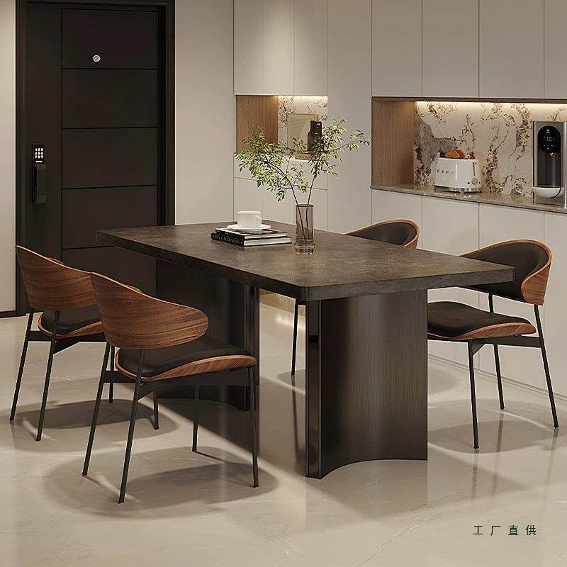 木色琪妃下挂岩板餐桌椅组合家用小户型轻奢感2025新款黑白色