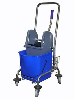 直销手推46L双桶下压榨水车塑料水桶家用水桶蓝色清洁水桶