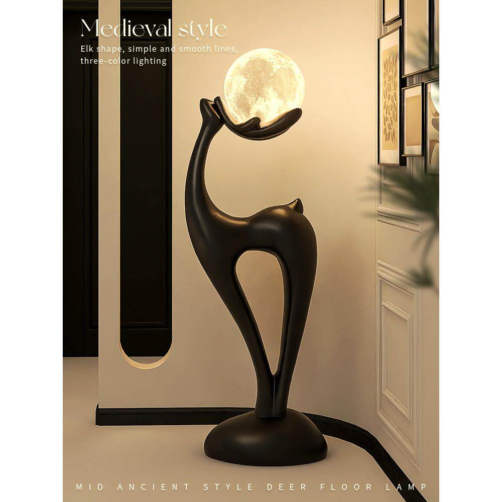 艺术小鹿落地灯客厅沙发旁边感摆件复古灯具卧室中古氛围台灯