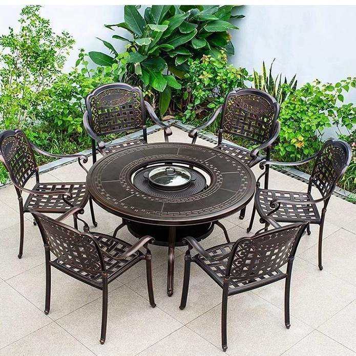 户外烧烤桌椅组合电烤炭烤火锅铸铝铁艺花园室外庭院无烟烧烤桌椅