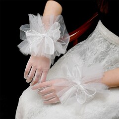 2024秋冬季新款蕾丝花边新娘白色红色婚纱礼服结T婚短款手套女韩