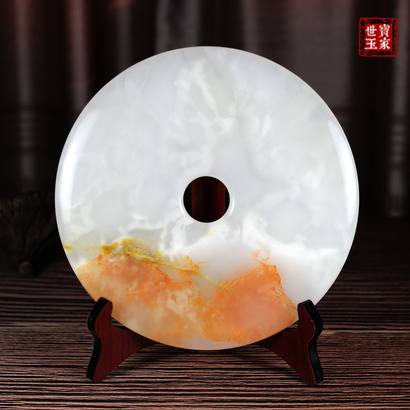 天然玉石镇宅保平安办公室家居客厅红花冰玉扣和氏璧乔迁装饰礼品