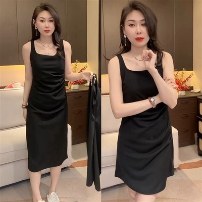 高级感吊带背心裙女夏外穿2024新款黑色打底内搭小个子吊单连衣裙