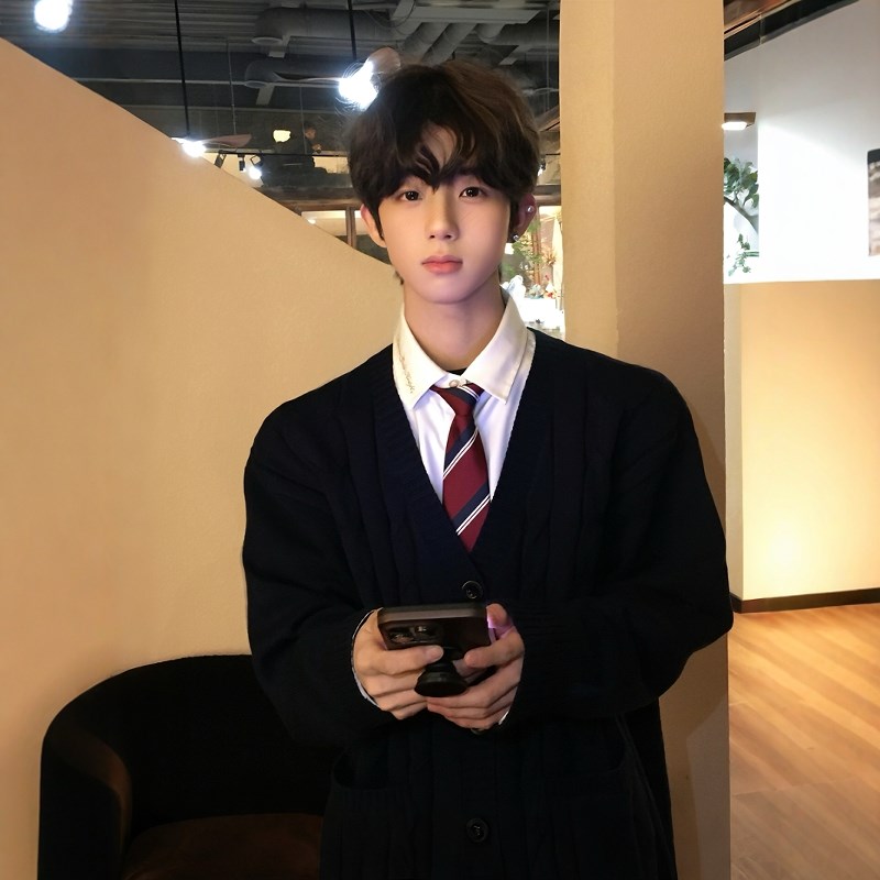 【刺篇】DK制服男开衫毛衣学院风长袖黑色蓝色针织衫外套上衣秋冬