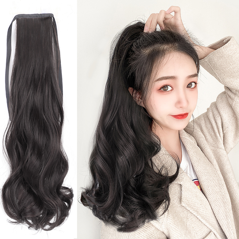 假发女马尾高马尾真发抓夹短马尾卷发绑带式超轻发尾辫子微卷长发