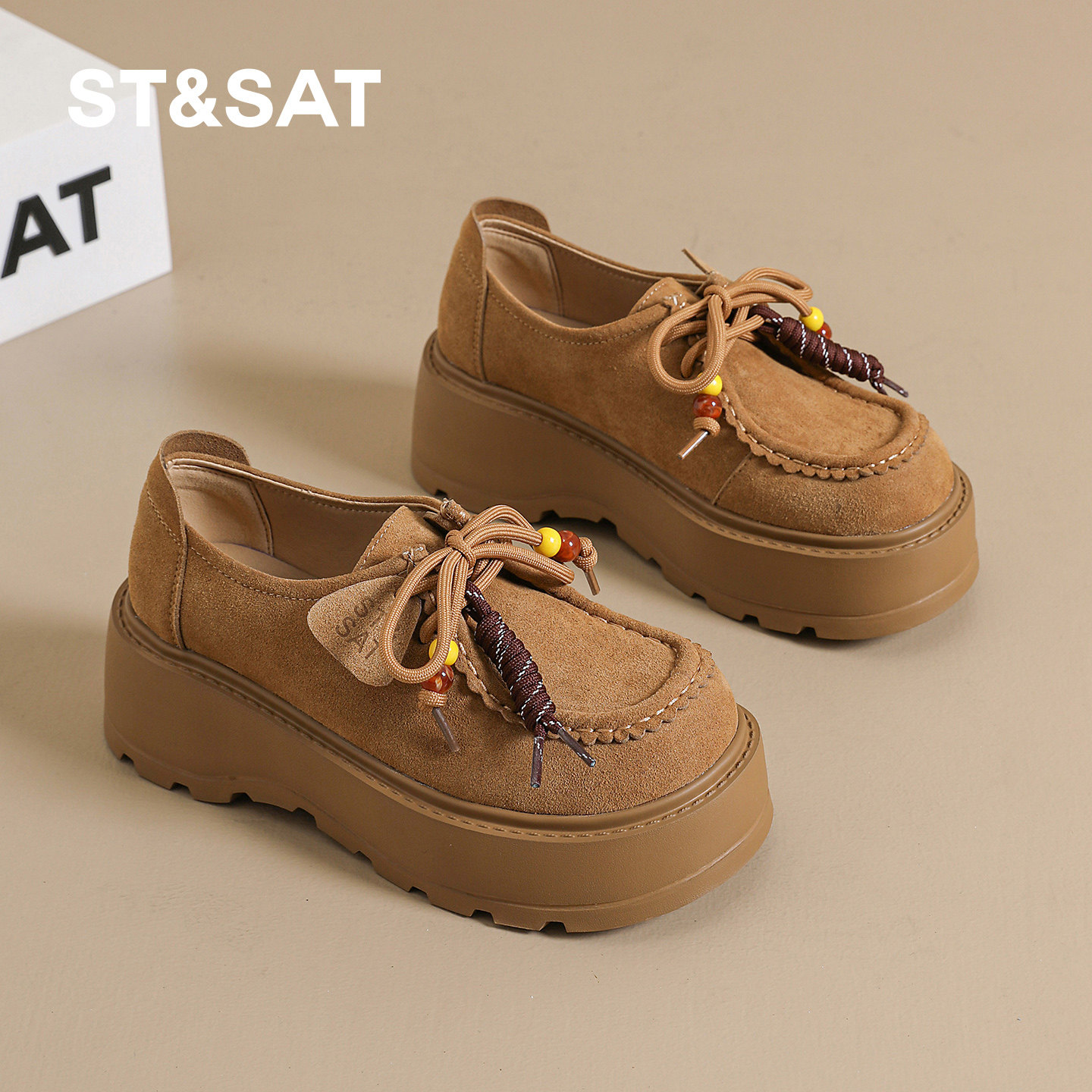 星期六简约百搭乐福鞋女2026春季新款全包勃肯鞋厚底增高休闲单鞋