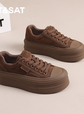 星期六厚底百搭板鞋女2024秋季新款小个子显腿长增高5公分松糕鞋