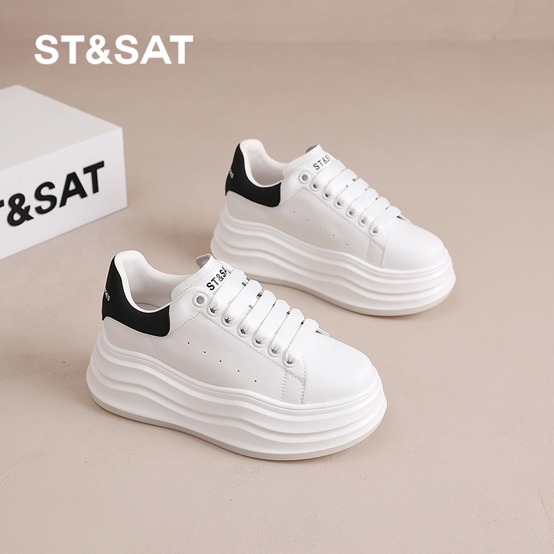 松糕鞋厚底小白鞋真皮增高6cm