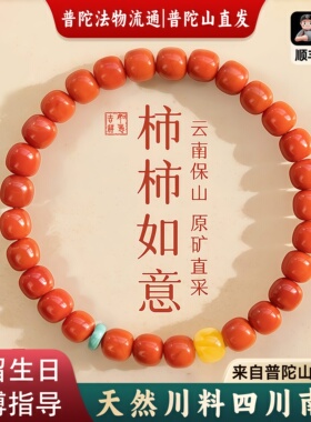 【普陀山直发】柿柿如意南红手串天然云南保山手炼女款红玛瑙桶珠